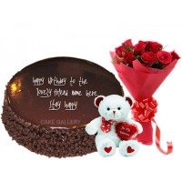 Special Chocolate Teddy Combo - cake and flowers delivery in Qatar