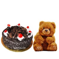 1kg Black Forest Cake with Small Teddy Bear